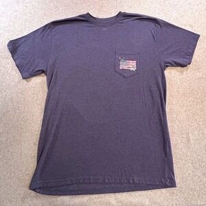Burlebo Pocket T Shirt Mens Large Navy American Flag Duck Fishing Graphic Tee